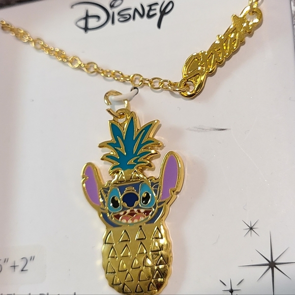 DISNEY LILO & STITCH GOLD FLASH PLATED PINEAPPLE PENDANT & NECKLACE MEASURES 16" - Picture 1 of 15